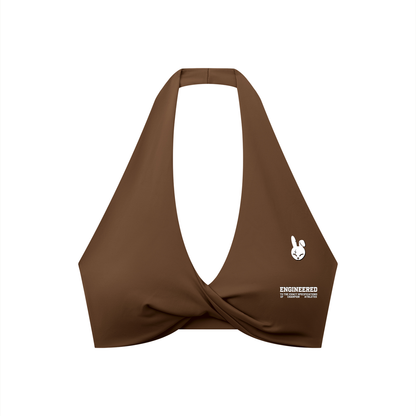 Women's Pleated Halter Sports Bra - LIGHT LOGO