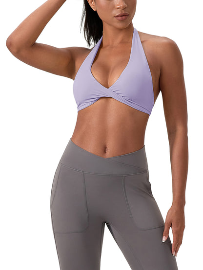 Women's Pleated Halter Sports Bra - DARK LOGO