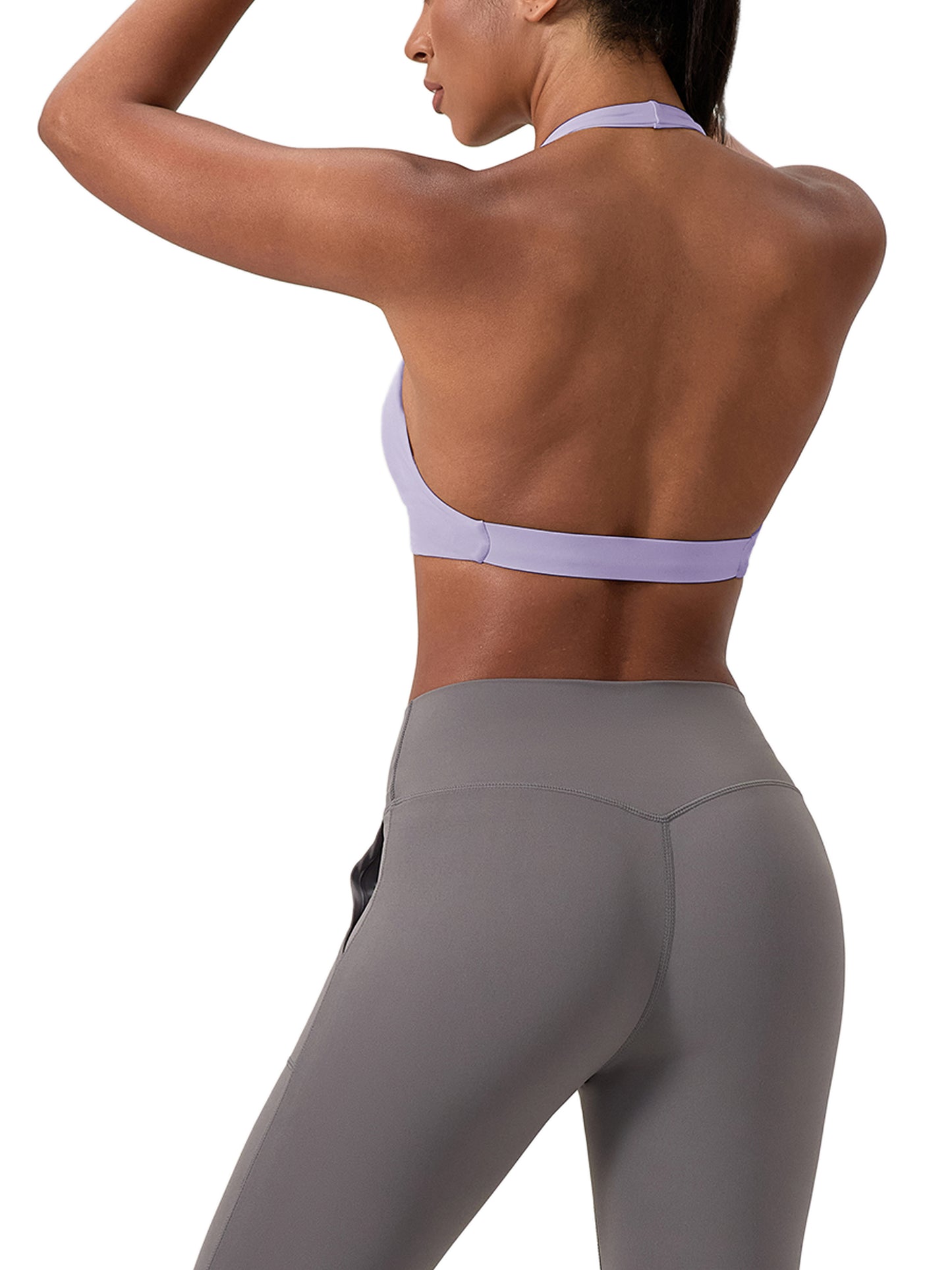 Women's Pleated Halter Sports Bra - LIGHT LOGO